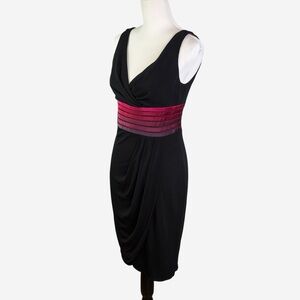 Kay Unger Black Sleeveless Sheath Dress With Pink Ombré Waistband Size 6 Stretch